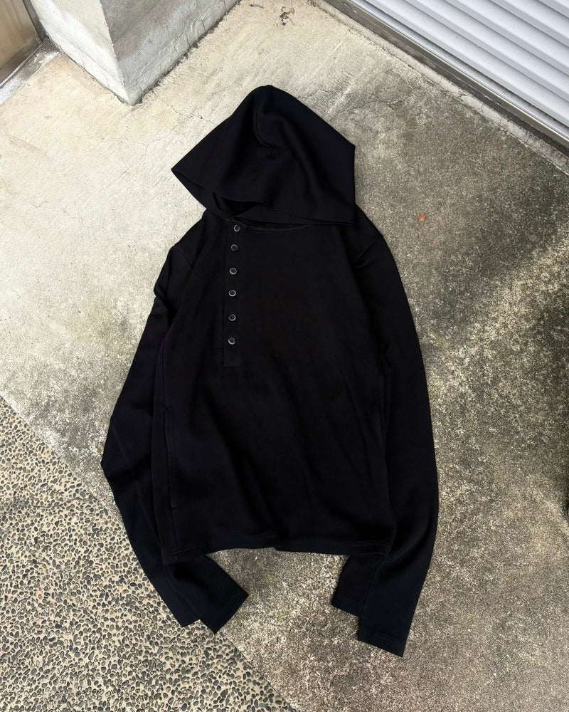 【Lee fi Ne】 Offset Hooded Henley Top