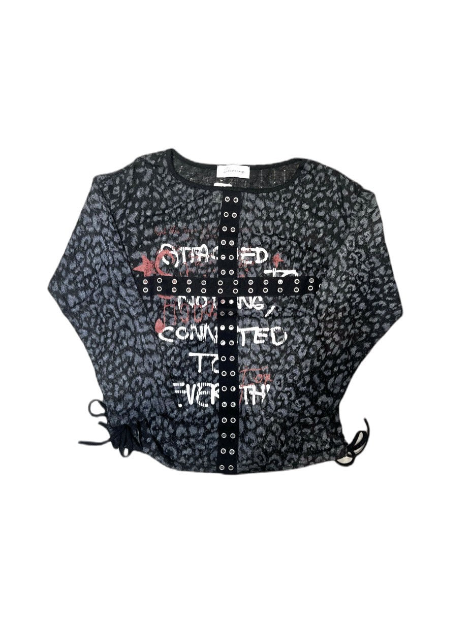 7/11 20:00発売　国際配送【BABY09】leopard off-shoulder punk tops