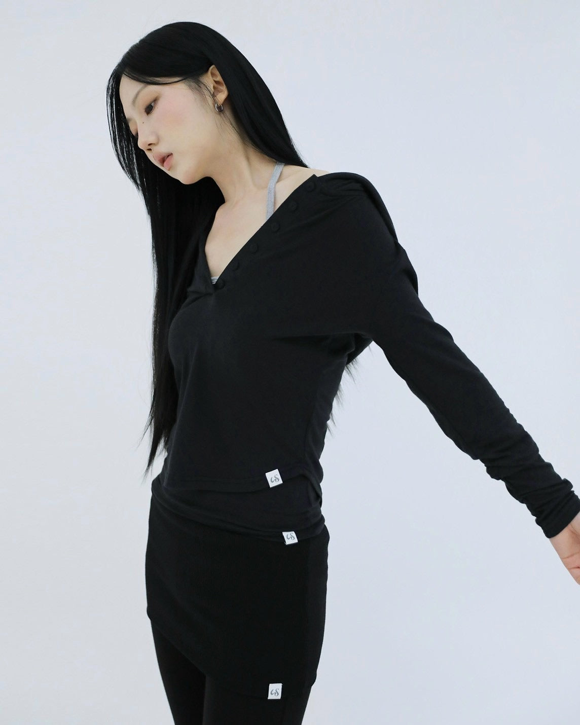 【Uglyshadow】SLIM LONG BUTTON HOODIE TOP