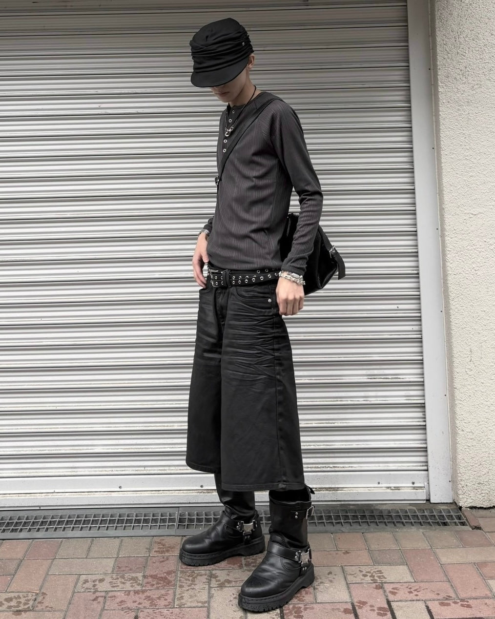 受注制【nmtc+】Snap henley neck ribbed slim top (4color)