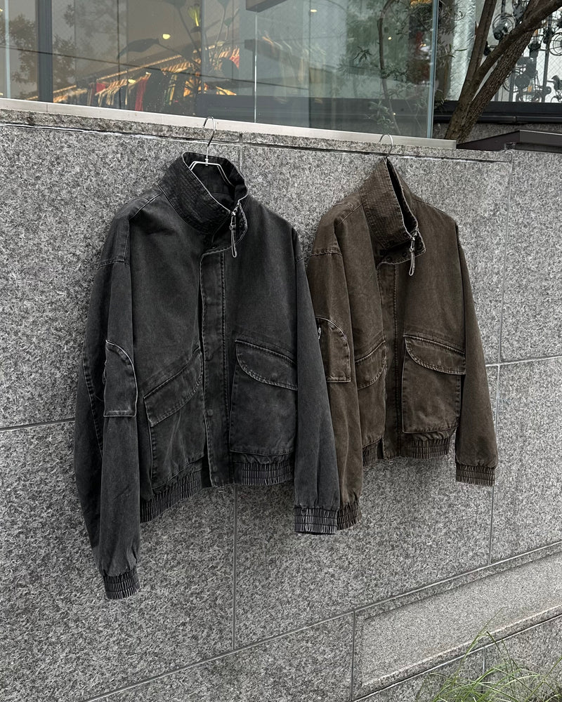 大阪店WEB限定受注制【Chikashitsu +】washed cropped bomber jacket (2color)