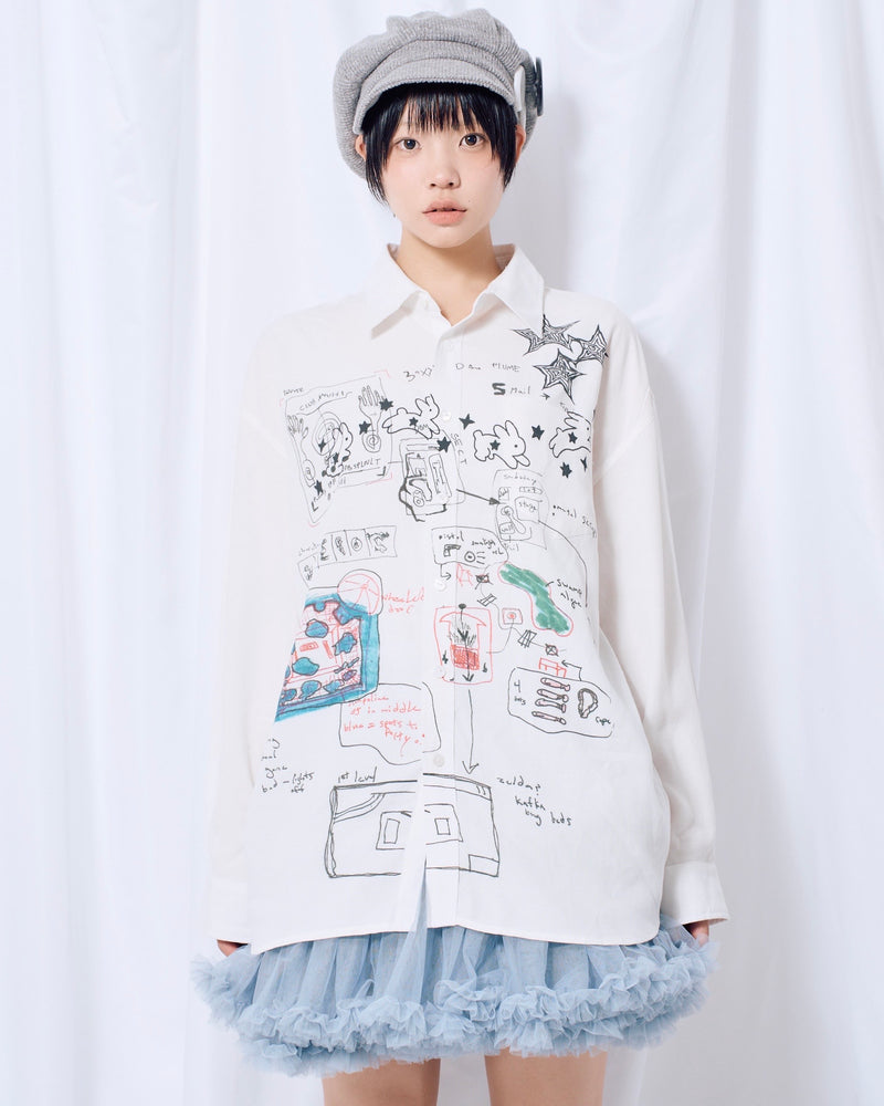 9/18 20:00 発売 国際配送【Nerd out XU】Art Print Layered Button-Up Shirt