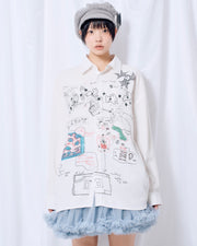 9/18 20:00 発売 国際配送【Nerd out XU】Art Print Layered Button-Up Shirt