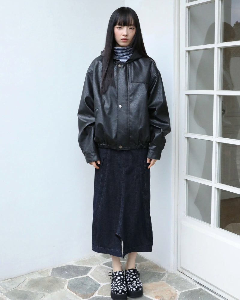 【Uglyshadow】VEGAN LEATHER HOODED JACKET