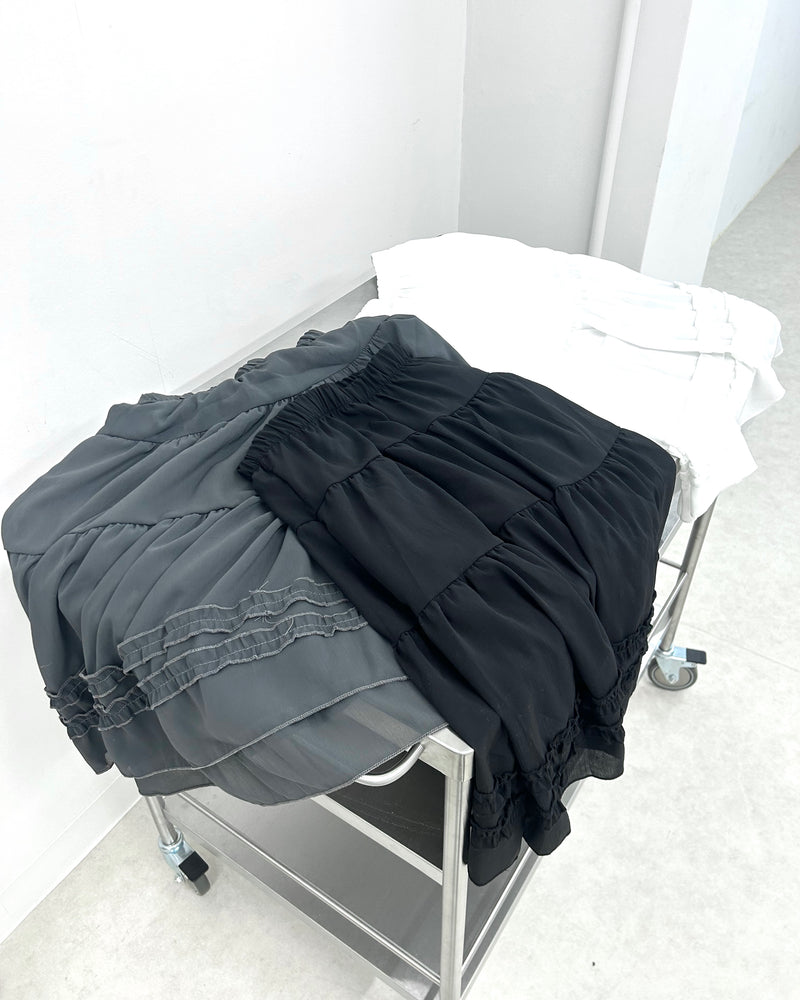 国際配送【Nerd out XU】see-through midium frill banding skirt (3color)