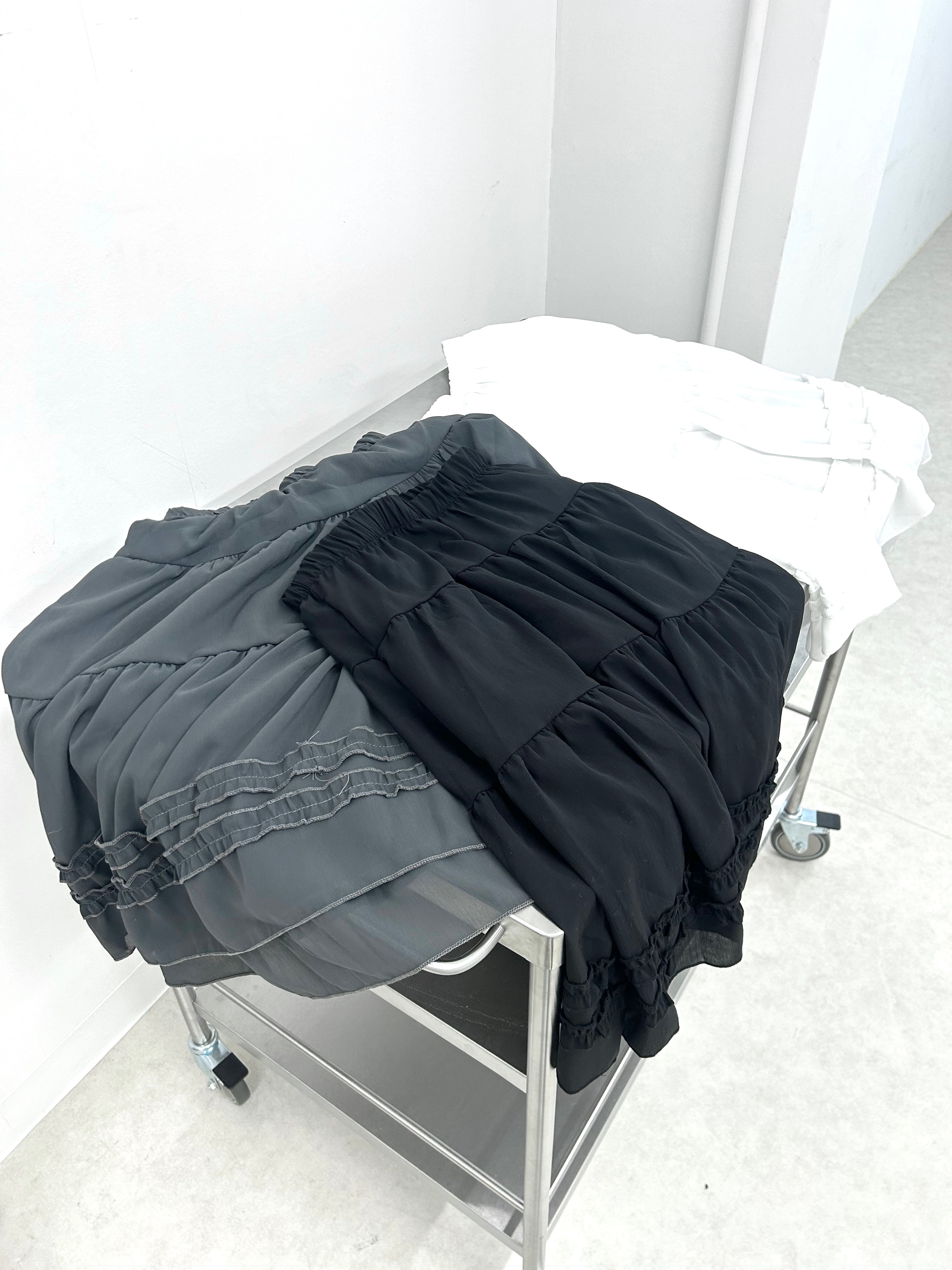 5/29 20:00発売 国際配送【Nerd out XU】see-through midium frill banding skirt (3color)
