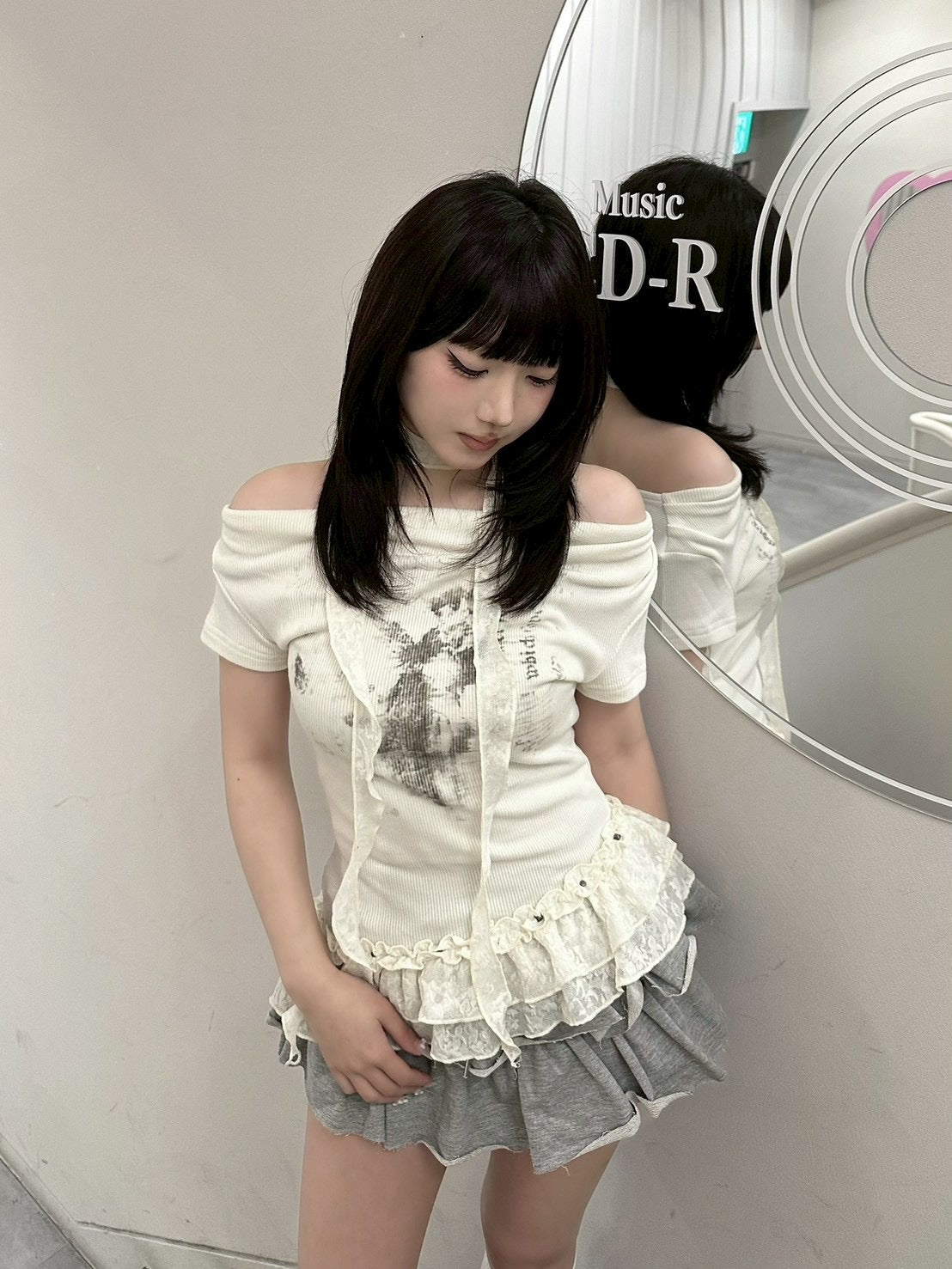 受注制【nmtc+】Drape Neck Frill Tee Scarf Set (3color)