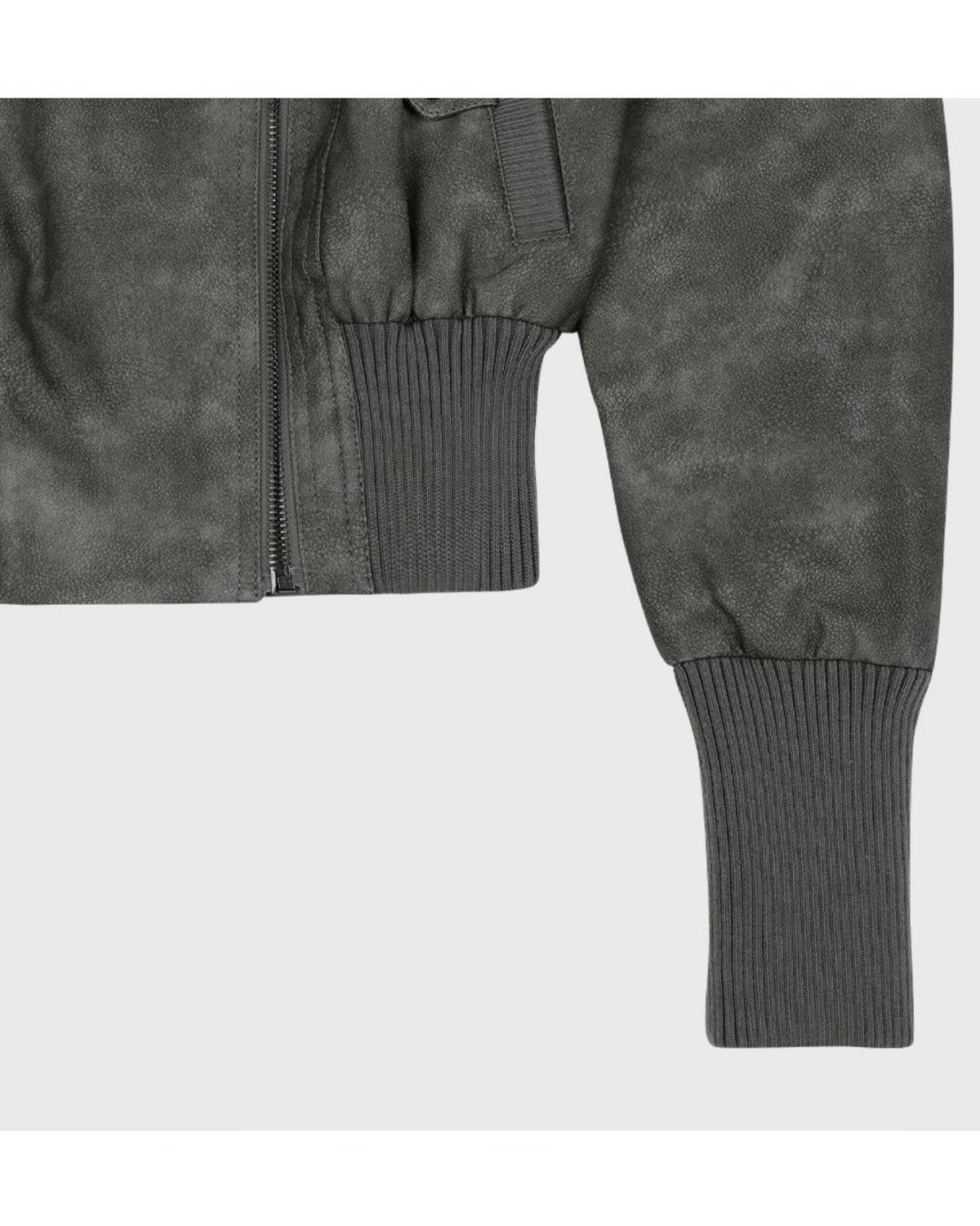 【FANCY CLUB】HIGH-NECK RIBBED LEATHER JACKET