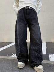 国際配送【LUV CODE】rhinestone wide denim pants (2color)
