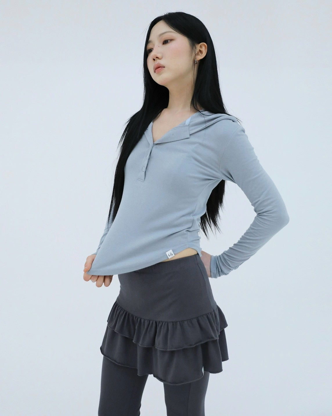 【Uglyshadow】SLIM LONG BUTTON HOODIE TOP