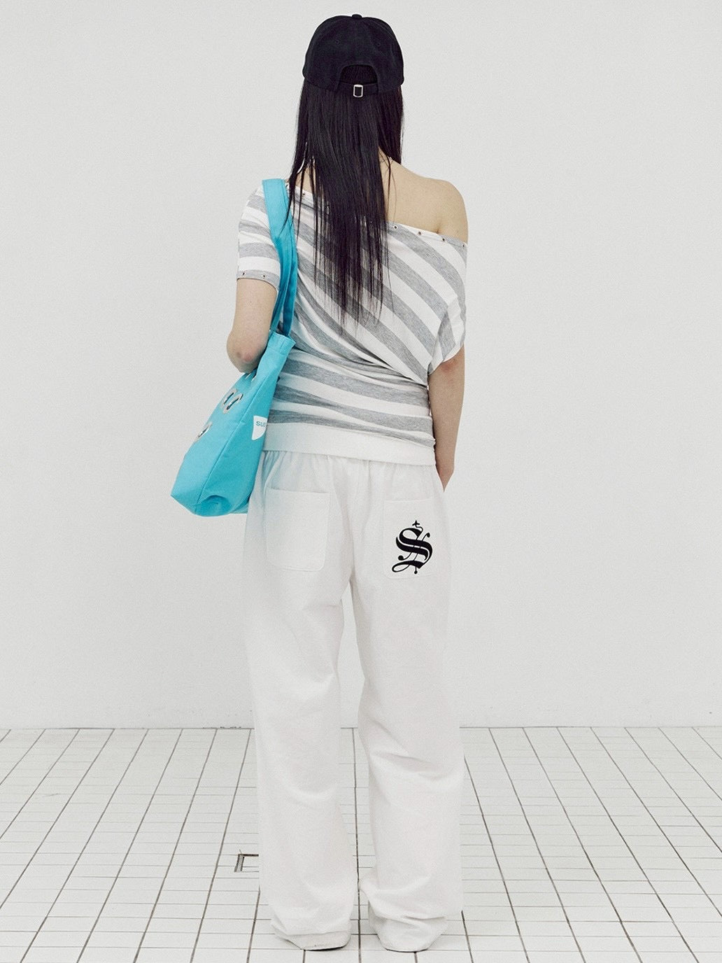 【SETUP-EXE】STRIPE EYELET DRAPE TOP
