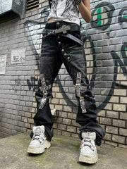 7/11 20:00発売　国際配送【BABY09】cross studs flare denim pants