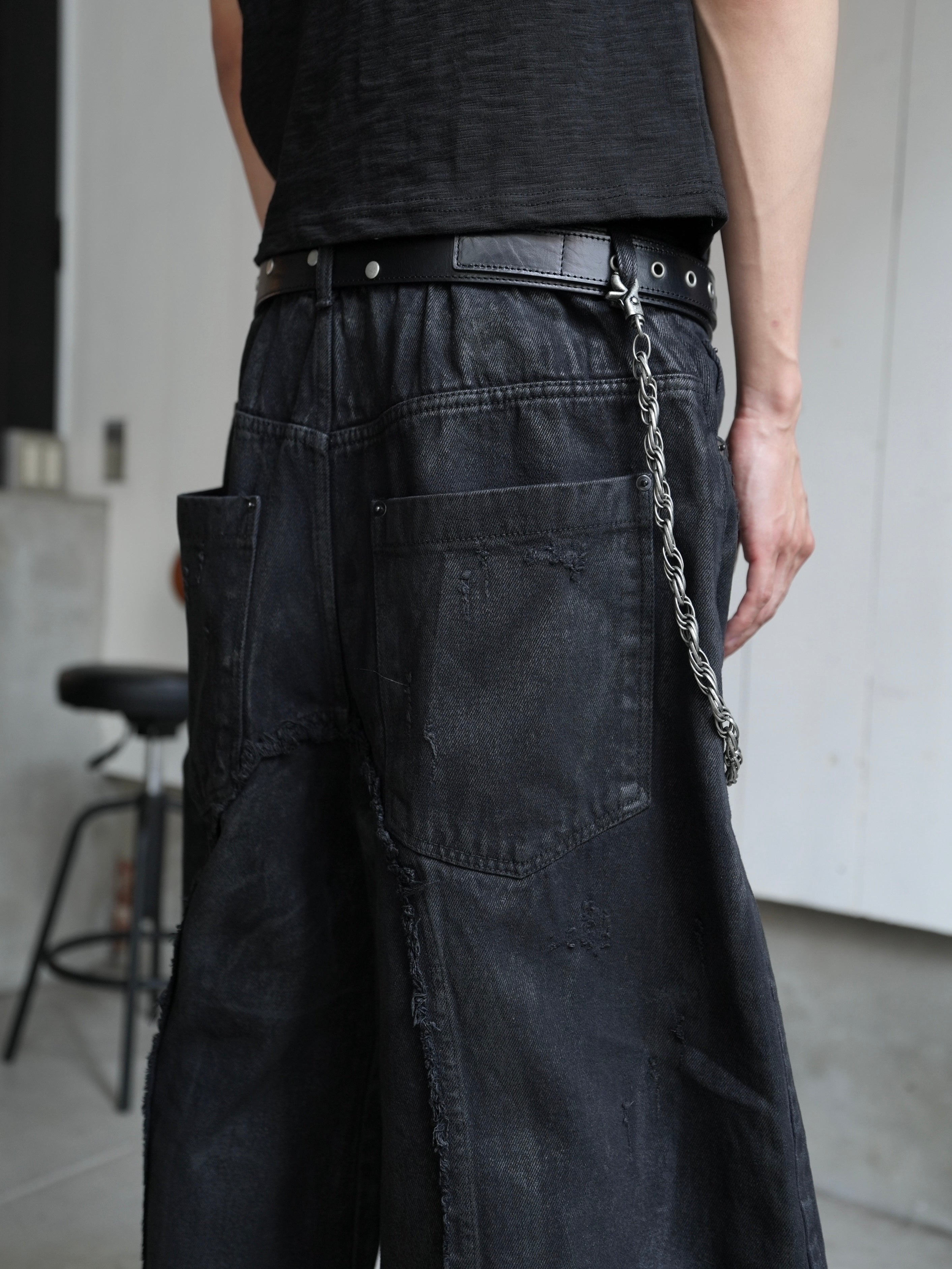【CHIKASHITSU PLUS HIGH】Washed coating denim pants