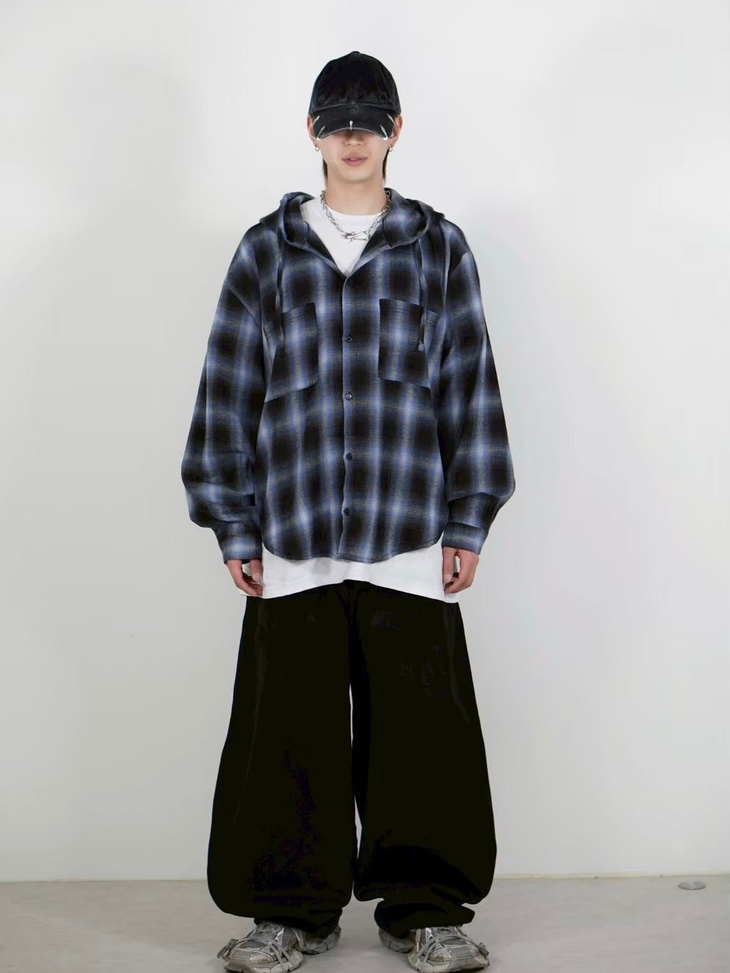 受注制【Chikashitsu +】tartan check hooded shirt (3color)