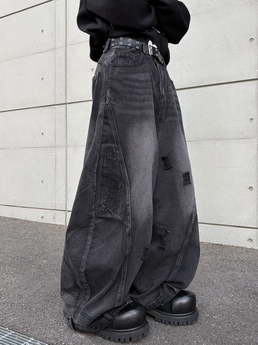 国際配送【LUV CODE】barrel leg damage denim pants