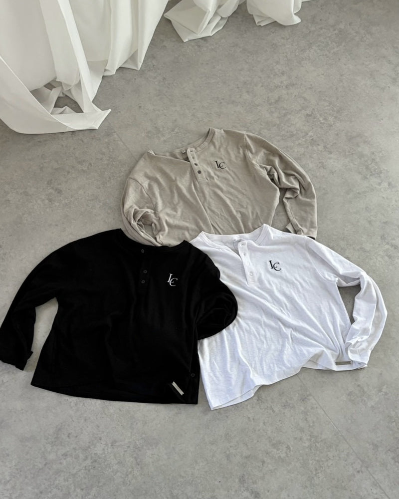 【LUV CODE】LC Button henley long sleeve tee (3color)