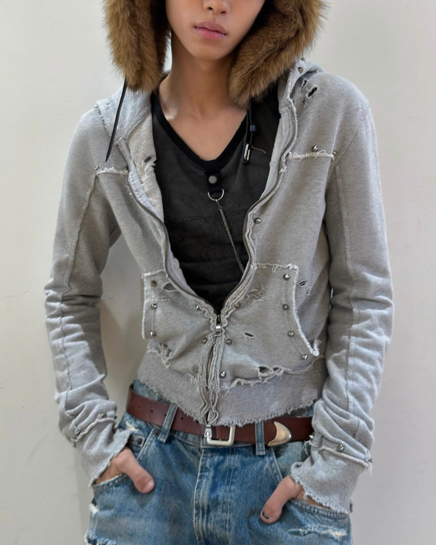 【LECYTO】Destroyed Spike Zip-Up Hoodie