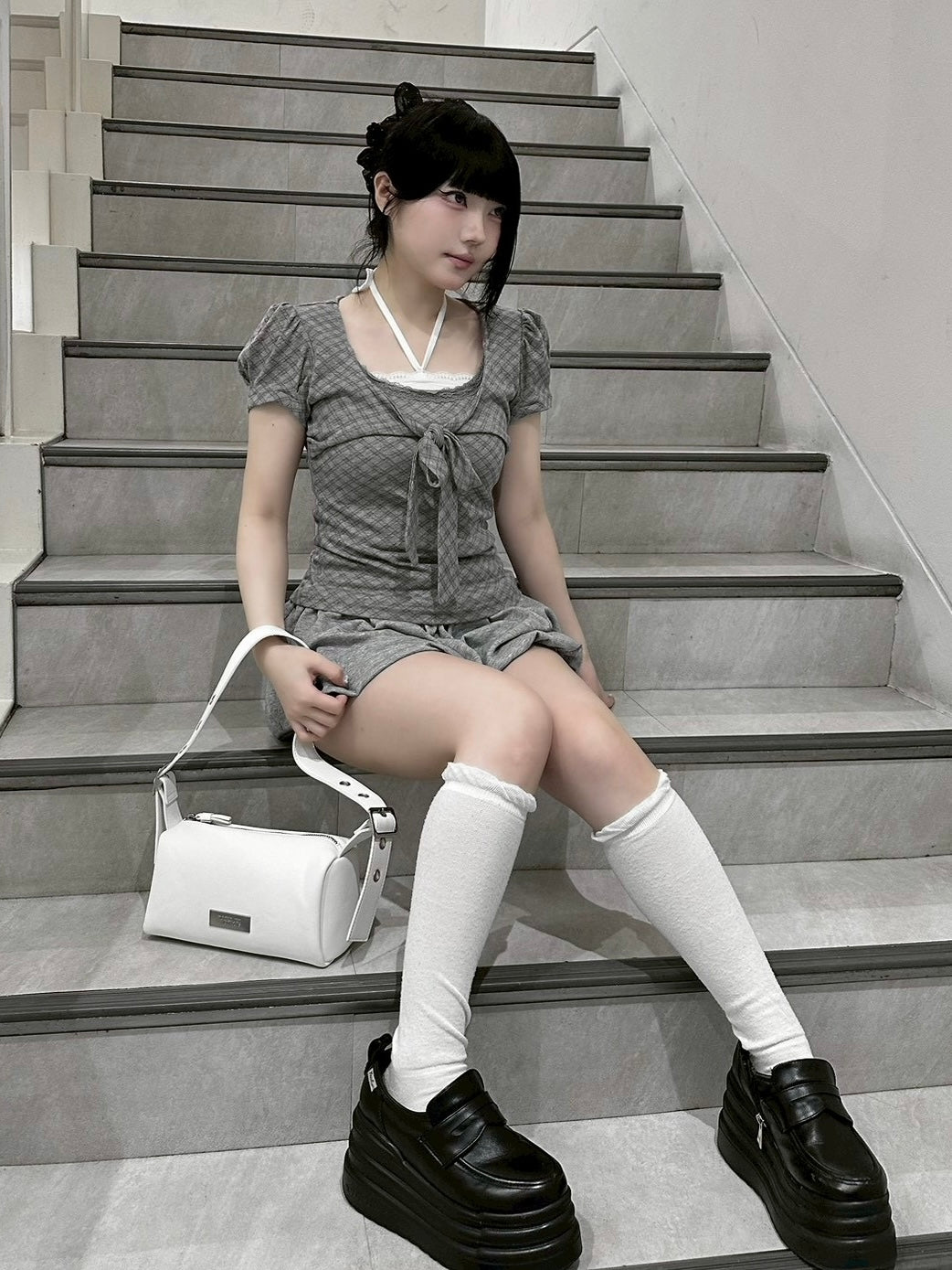 受注制【nmtc+】French Ribbon Check Top (2color)