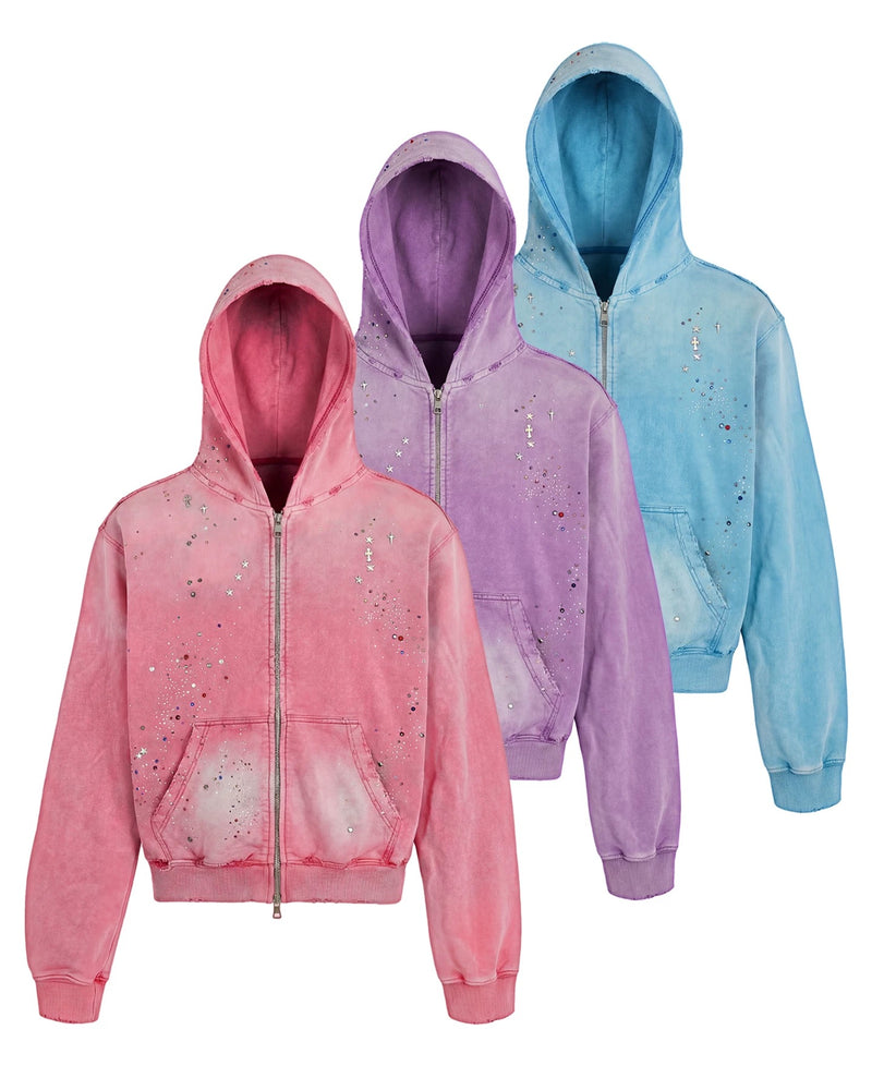 【DND4DES】Rhinestone Washed Distressed Hoodie