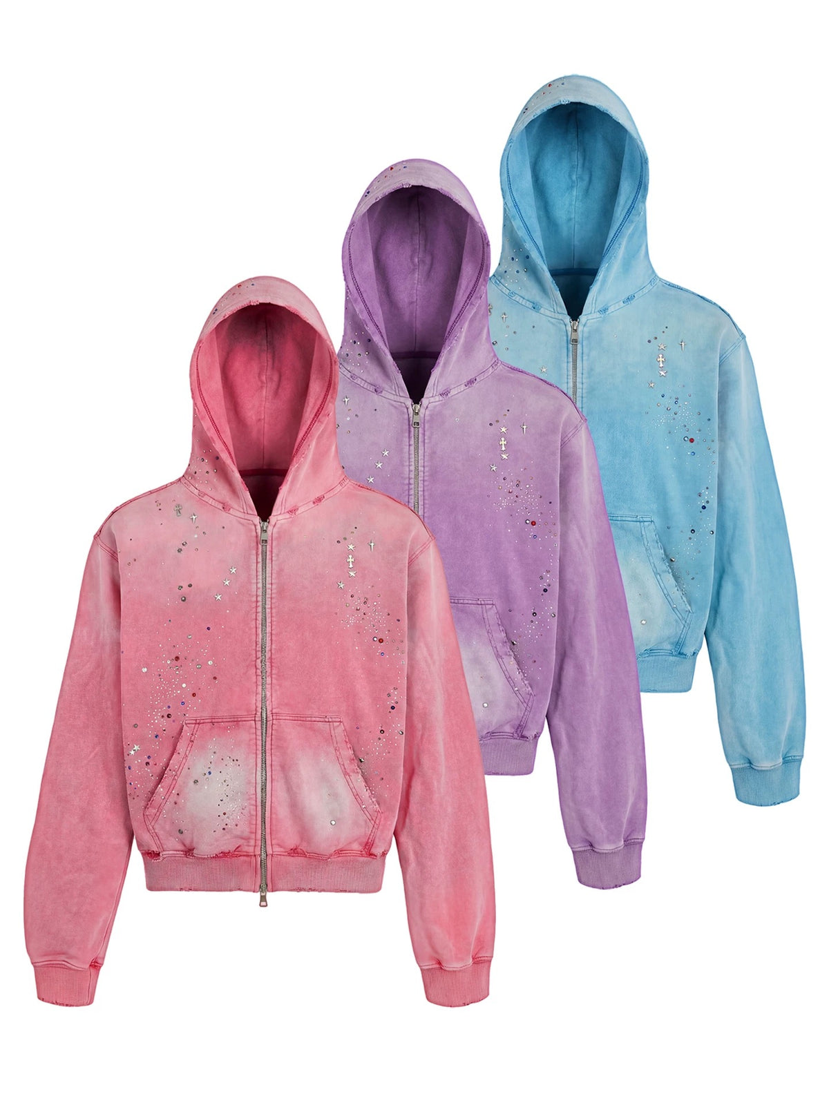 【DND4DES】Rhinestone Washed Distressed Hoodie