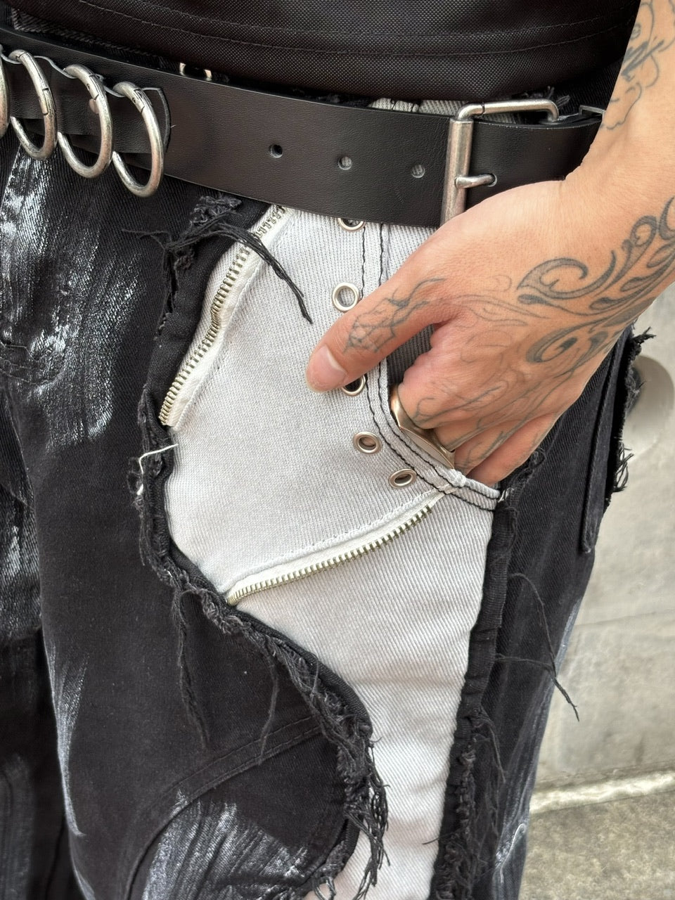 国際配送【Never mind the XU】Patchwork Wide Leg pants