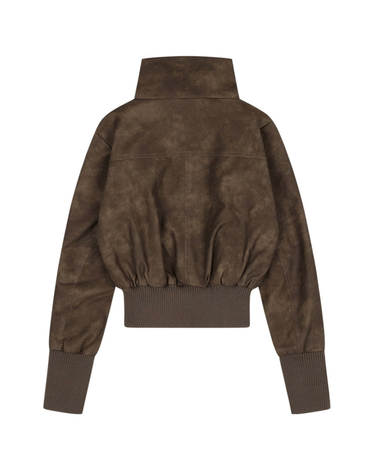 【FANCY CLUB】HIGH-NECK RIBBED LEATHER JACKET