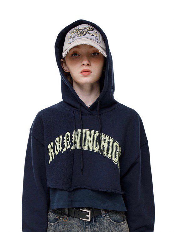 【running high】ARCH LOGO LAYERED CROP HOODIE
