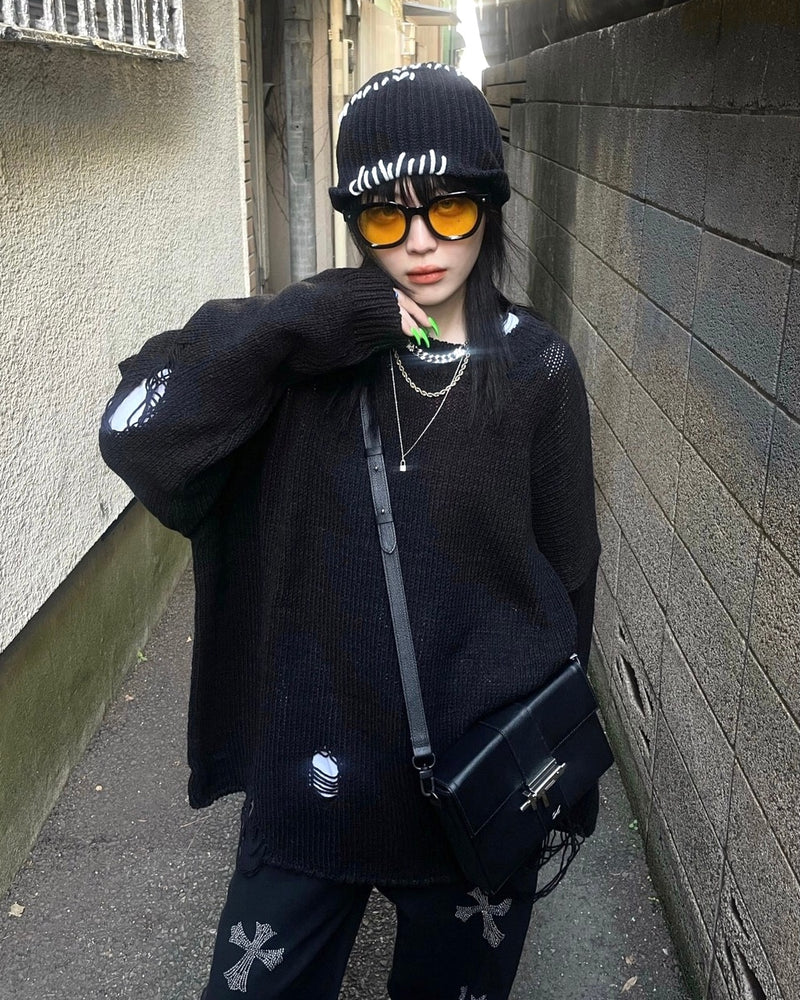 受注制【Never mind the XU】damage knit (2color)