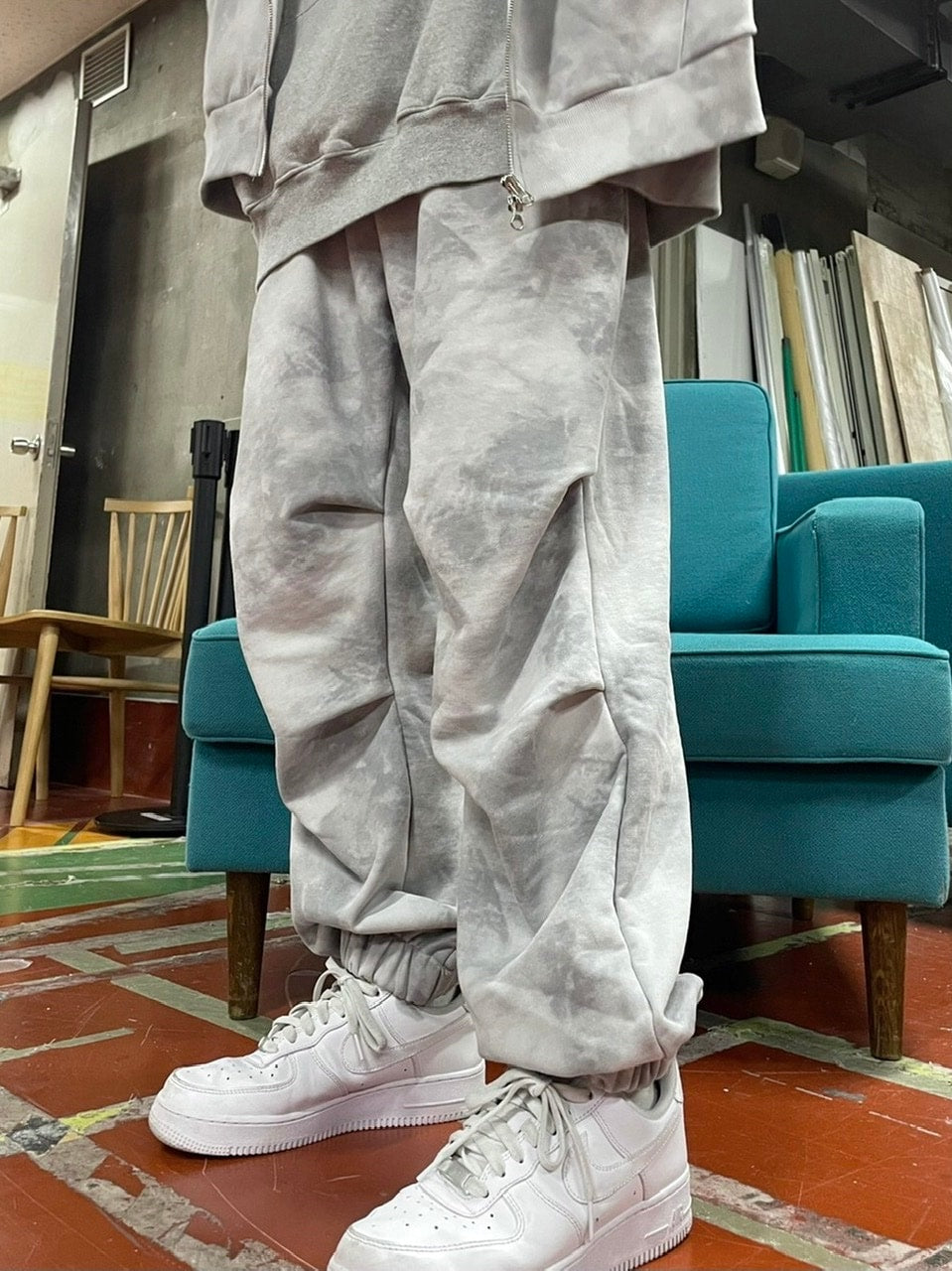 受注制【Never mind the XU】set up tie-dye sweat pants (2color)