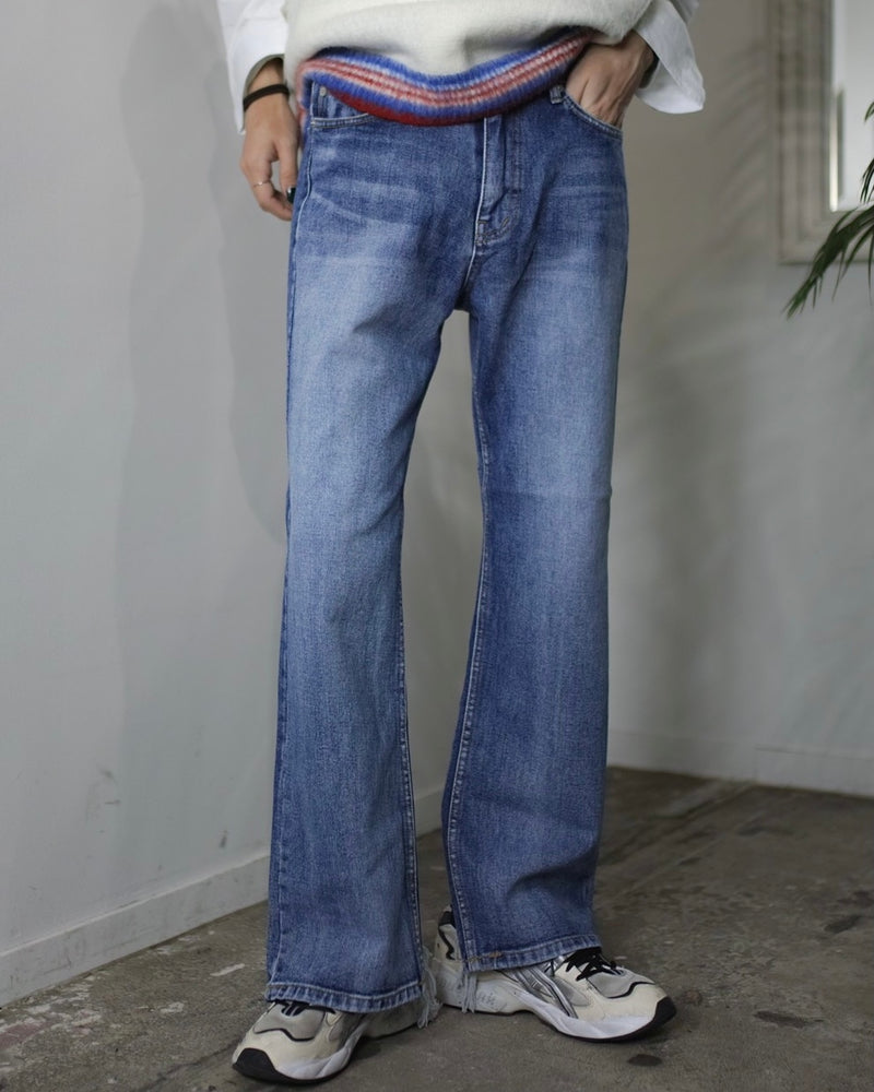 受注制【Chikashitsu +】flare damage denim pants (2color)