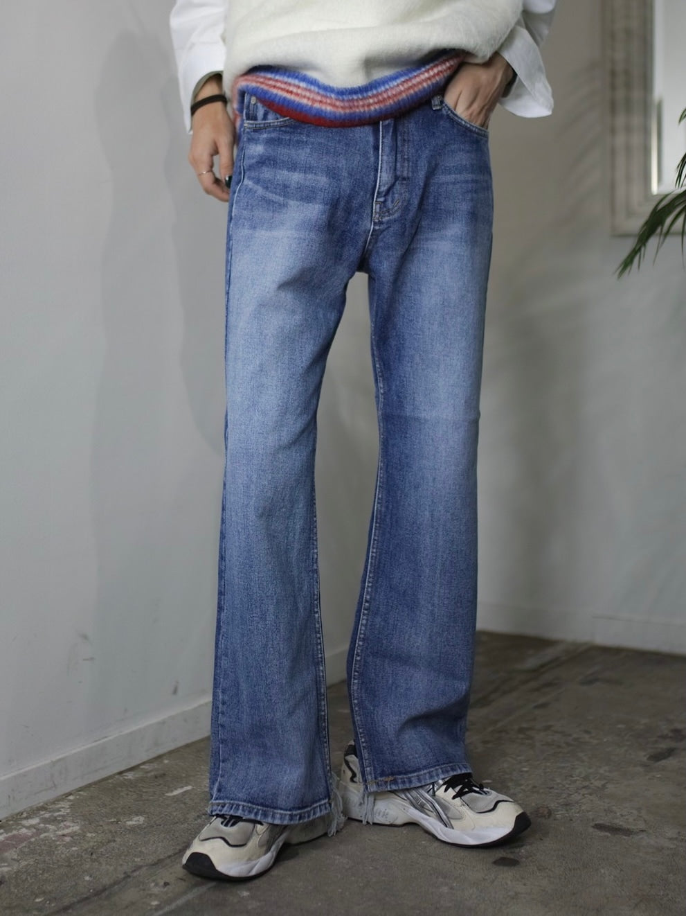 受注制【Chikashitsu +】flare damage denim pants (2color)