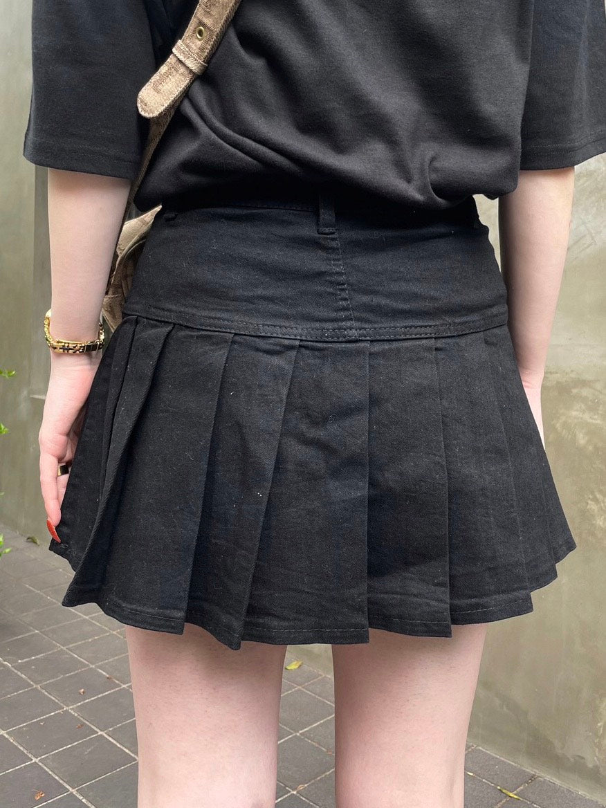 受注制【Never mind the XU】button pleats denim skirt (2color)