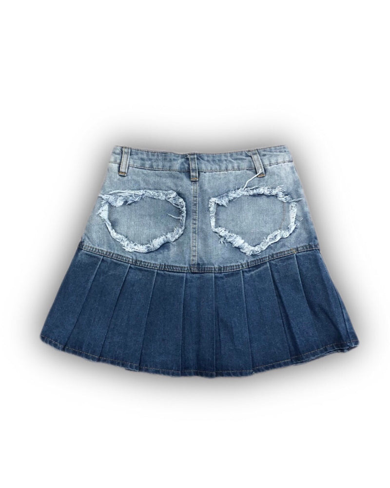 受注制【Never mind the XU】heart pocket pleats denim skirt (2color)