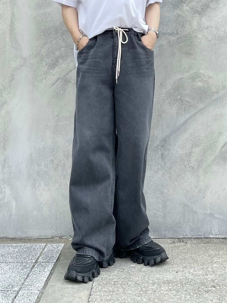受注制【Chikashitsu +】rope wide denim pants (3color)