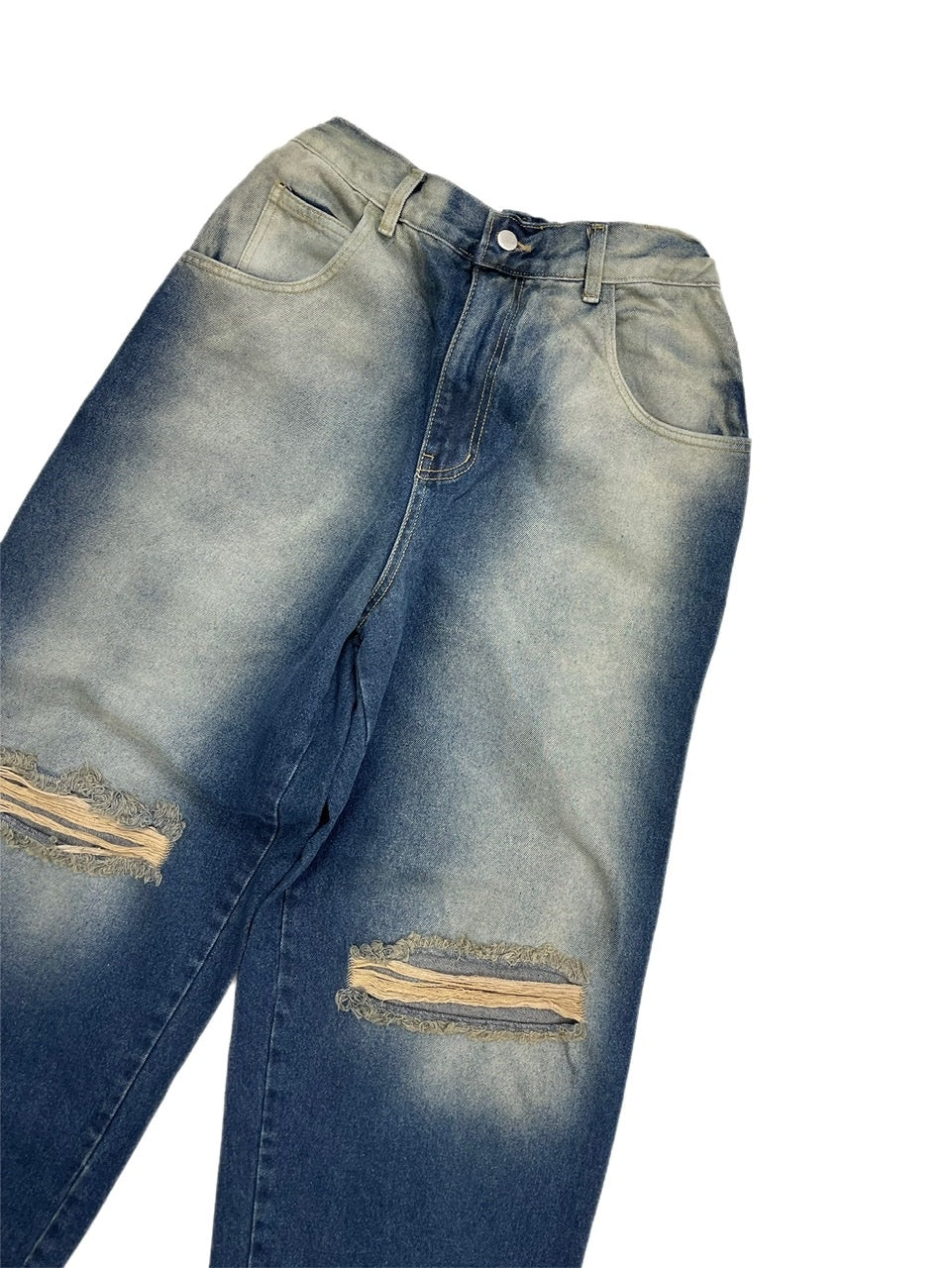 受注制【Chikashitsu +】vintage wash damage denim pants (2color)