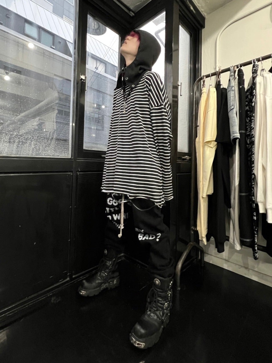 受注制【Never mind the XU】stripe damage long sleeve tee / 【ネバーマインドザエックスユー】ストライプダメージ長袖Ｔシャツ