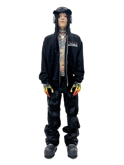 【F.V.V.O】BLACK TAP PRINTED ZIP HOODIES