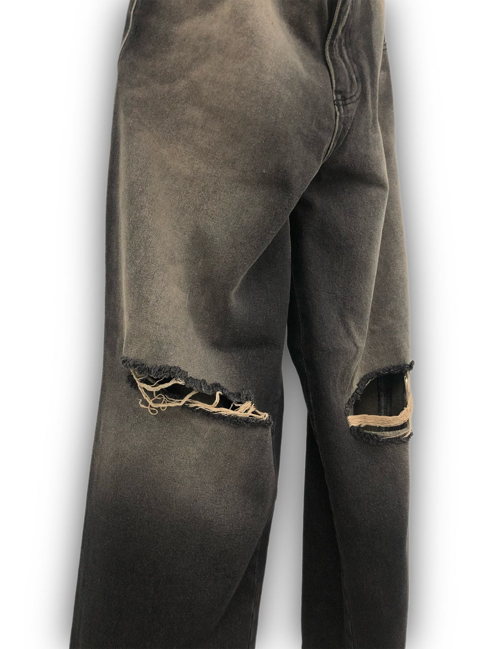 受注制【Never mind the XU】vintage wash damage denim pants (2color