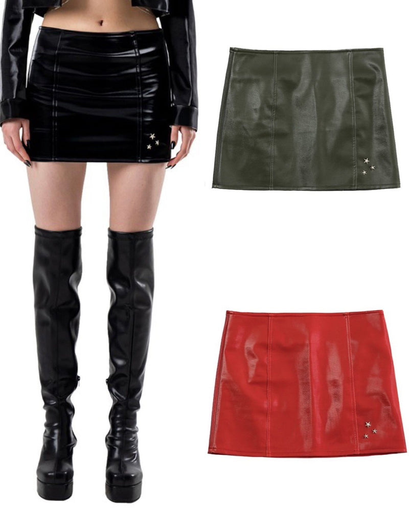 【runningHIGH】ENAMEL LEATHER MINI SKIRT