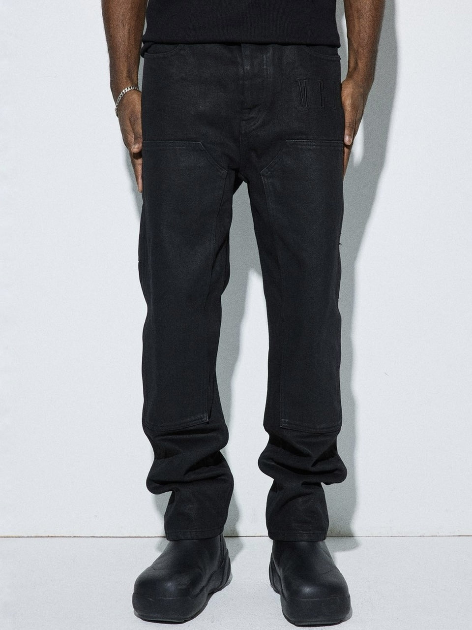 【MR. ENJOY DA MONEY】FLAME METAL LABEL DENIM SUIT PANTS