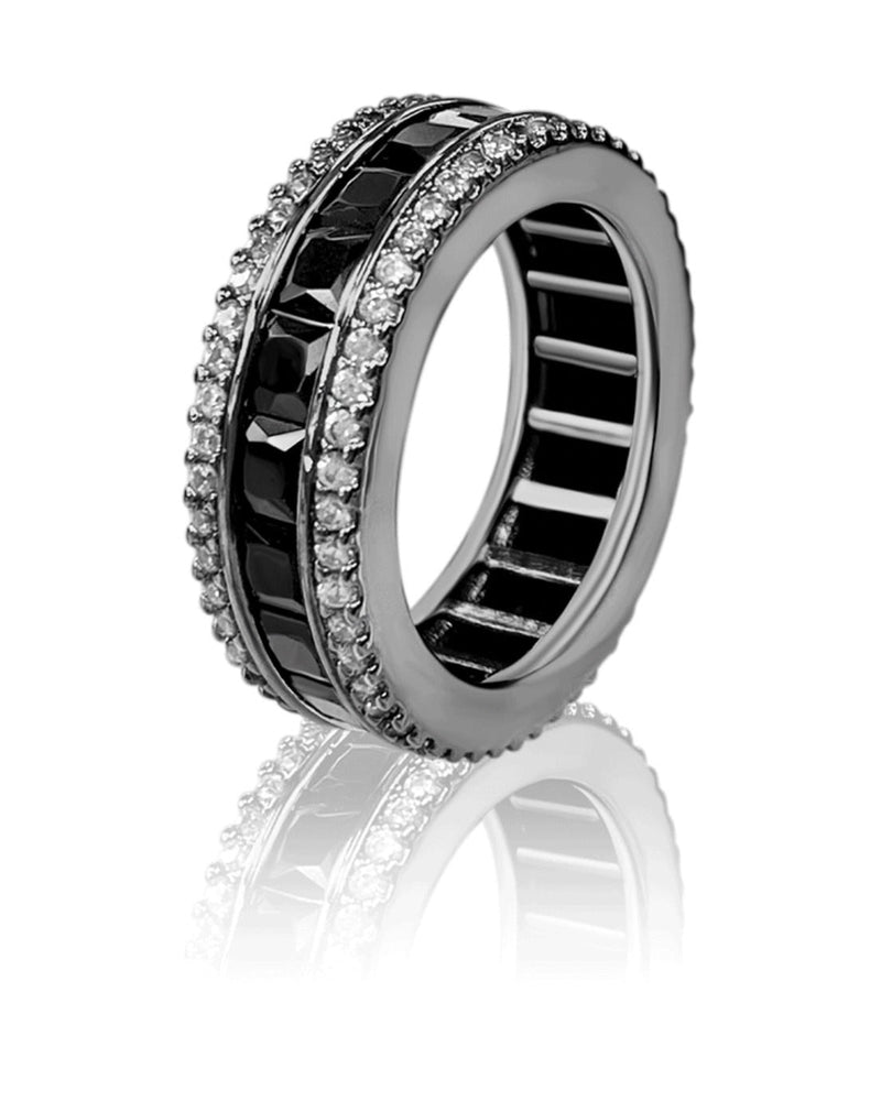 【BLACK PURPLE】AAA DIA CRYSTAL 3-LINE RING (BLACK)