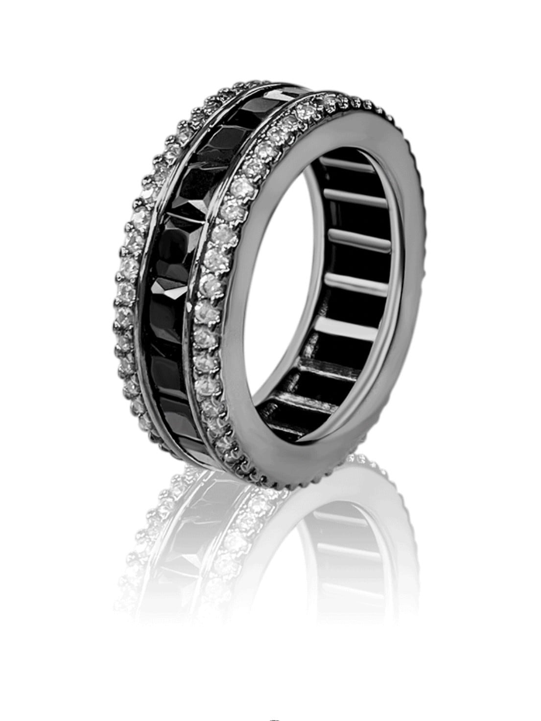 【BLACK PURPLE】AAA DIA CRYSTAL 3-LINE RING (BLACK)