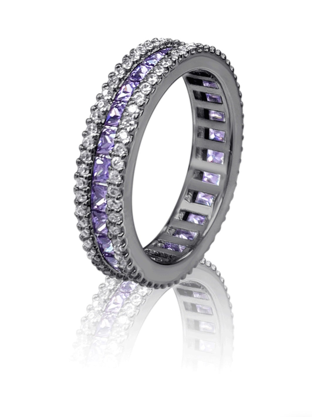 【BLACK PURPLE】AAA DIA CRYSTAL 3-LINE RING (MINI)