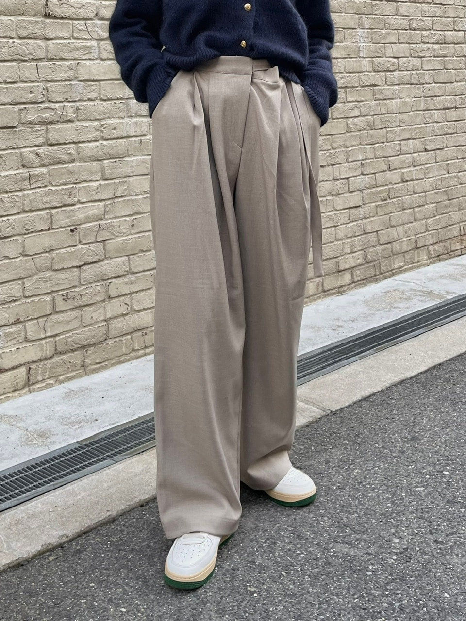 【Chikashitsu +】waist belt tuck slacks (3color)