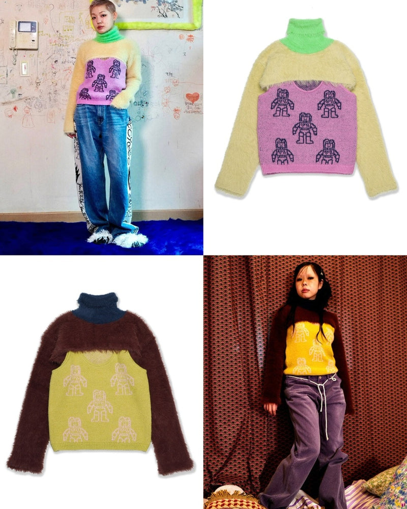 【YOUTHBATH】High-Neck Knit Top Set-up