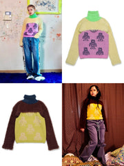 【YOUTHBATH】High-Neck Knit Top Set-up