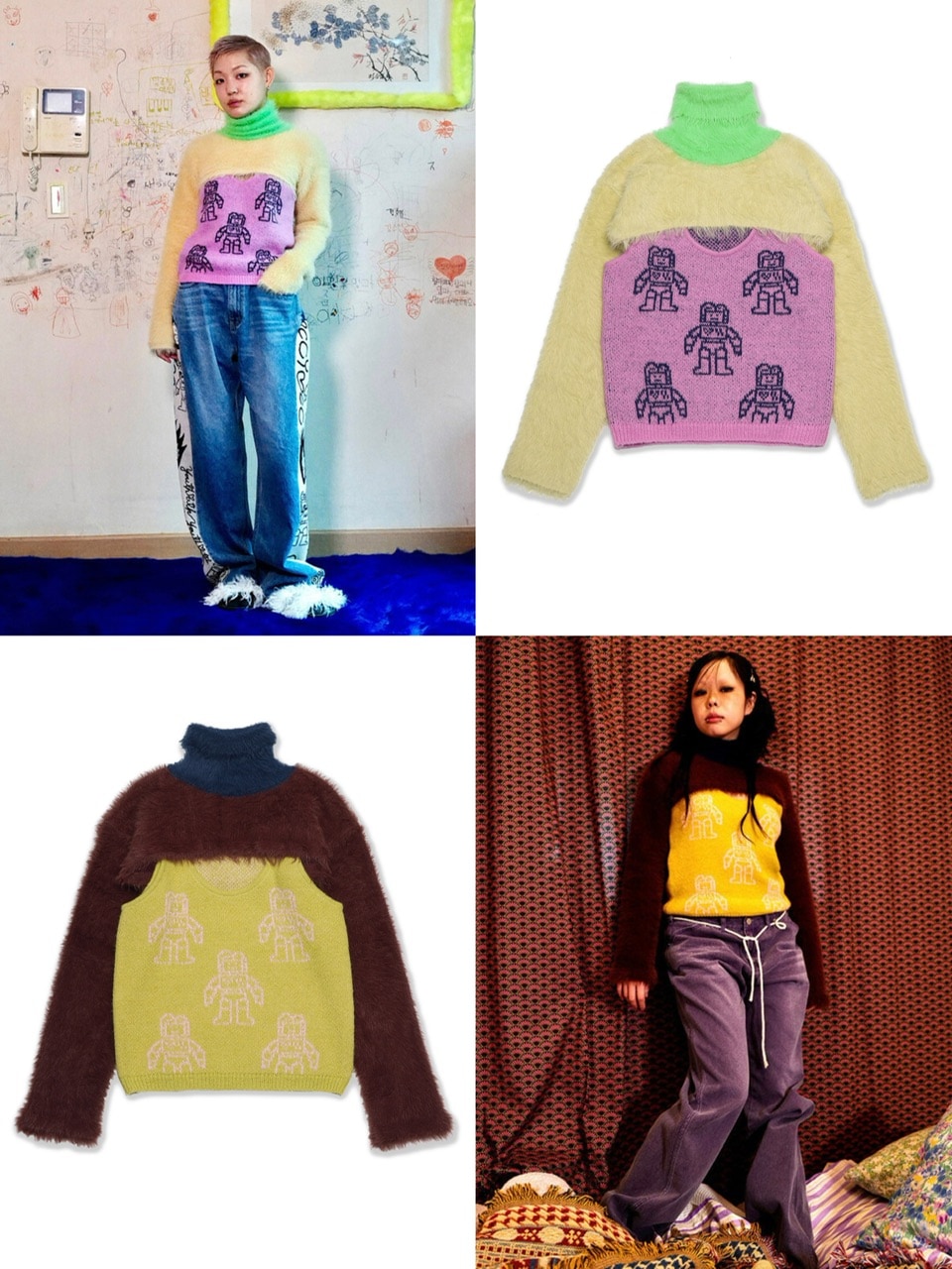 【YOUTHBATH】High-Neck Knit Top Set-up