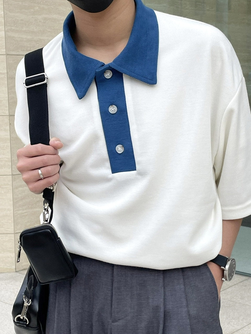 受注制【RENOL】bi-color collar tee (2color)