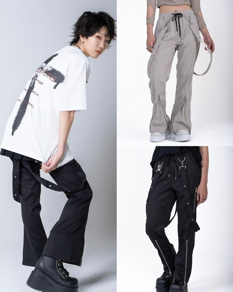 【Bizarre Maiden】strap zipper flared pants (2color)