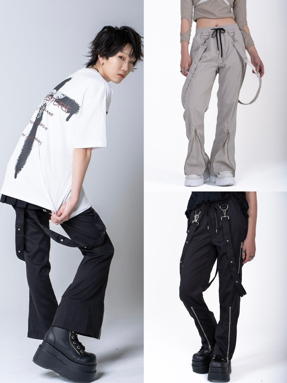 【Bizarre Maiden】strap zipper flared pants (2color)